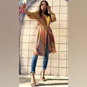 CAbi #5664 Poet Open Front Patchwork Floral Duster Kimono Jacket Small